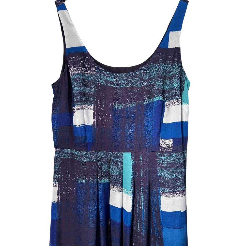 Ann Taylor Dress Petite Size 8P Blue White Geometric Colorblock Sleeveless Maxi‎ - Picture 2 of 12